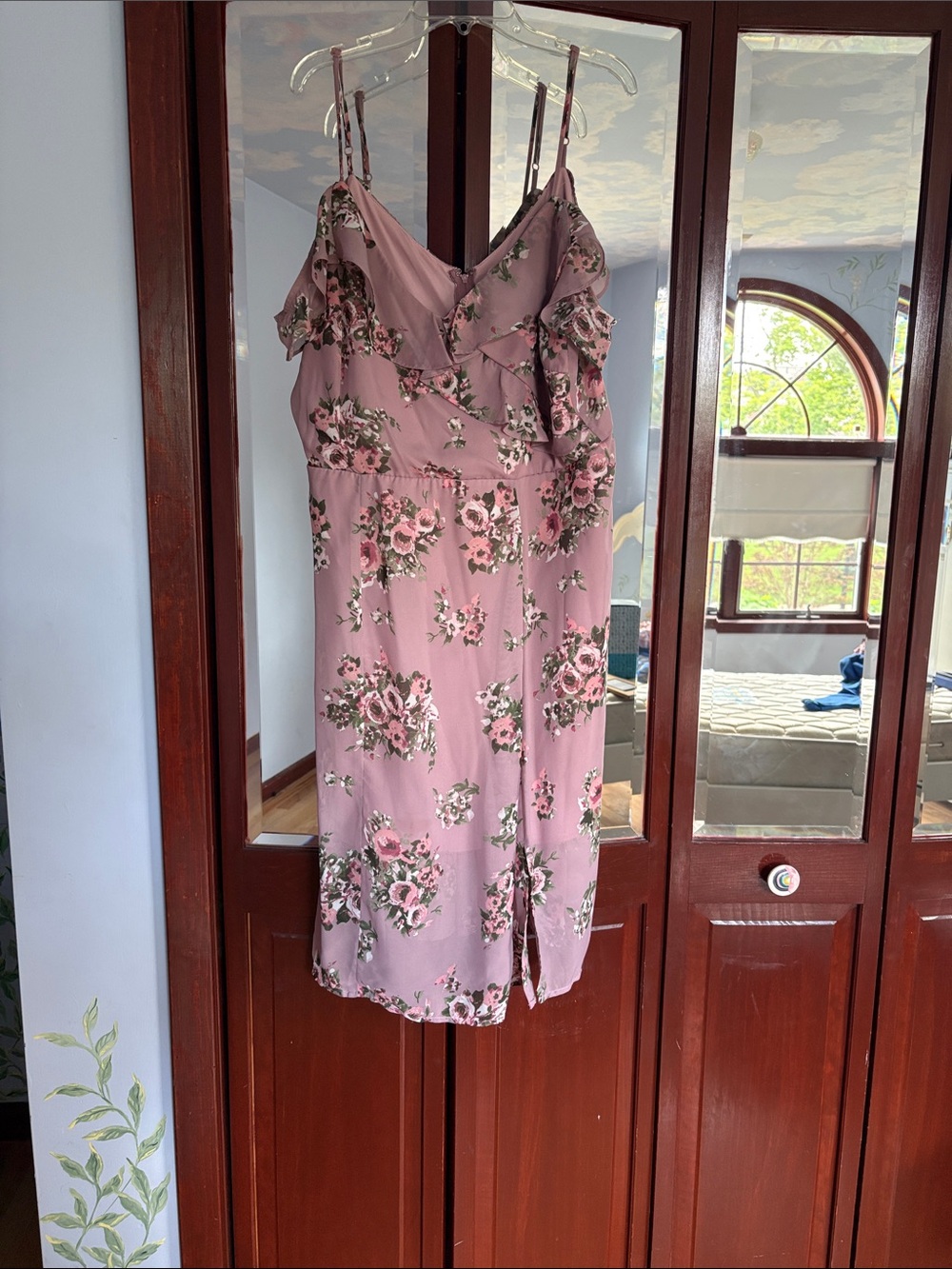 Charlotte Russe Floral Ruffle Cold Shoulder Strap Dress - Pink Size XL